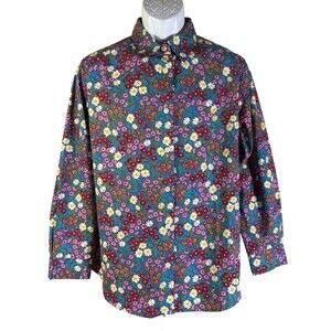 THE TOG SHOP Women's Long Sleeve Button Down Floral Cotton Shirt Large